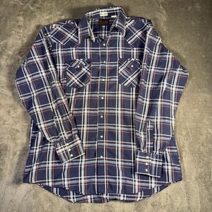 Plaid Men's western Shirt - Blue and White Large Tall